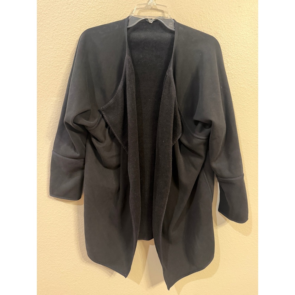 Athleta Open Front Wrap Cardigan Women XS Black Excellent Fleece Lined Draped